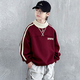 男童冬季加绒红色卫衣新款儿童中大童本命马年加厚新年服，童装卫衣/绒衫，摩比熊