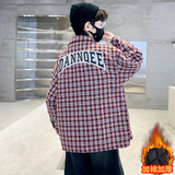 男童秋冬夹棉格子衬衣外套大童新款校服内搭男孩保暖上衣，童装外套，摩比熊