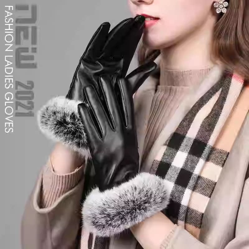 真皮手套女冬绵羊皮手套獭兔毛冬季加绒加厚保暖骑行开车保暖手套