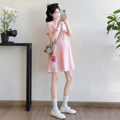 孕妇装夏季外穿俏皮可爱洋气时髦减龄宽松小个子孕期遮肚子连衣裙