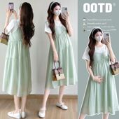 宽松显瘦时尚 中长款 洋气时髦孕妇裙 夏季 孕妇连衣裙假两件2026新款