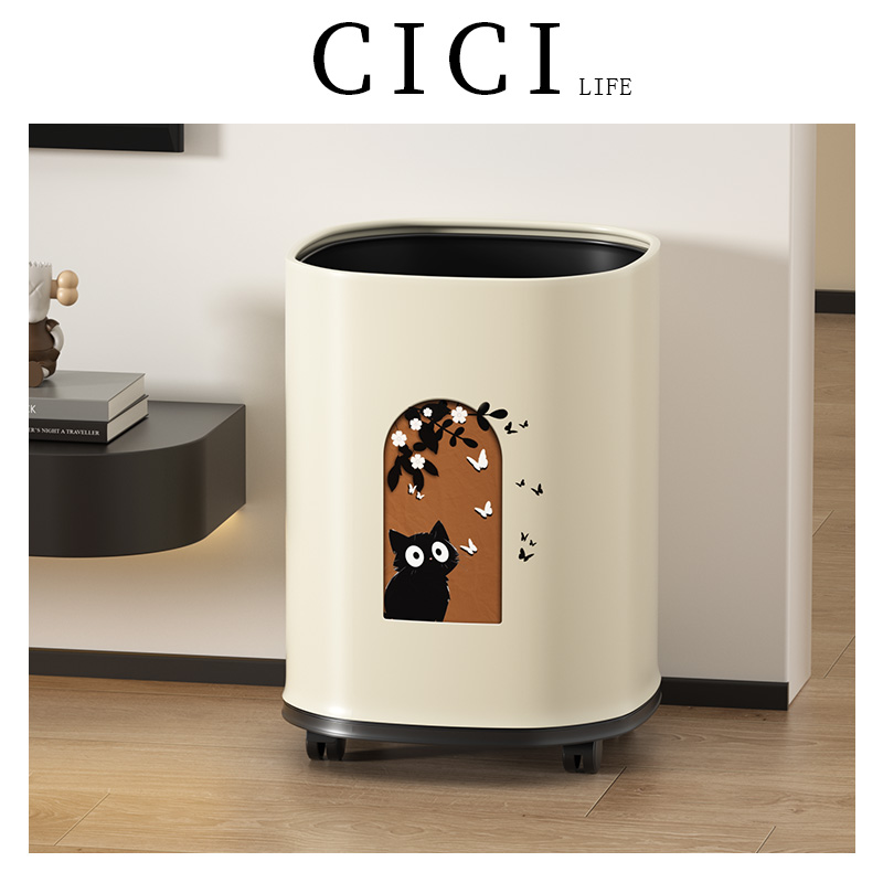 中古风可移动垃圾桶大容量
