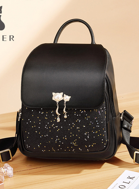 金狐狸女包真皮双肩包包女 韩版学生书包优雅气质青年牛皮背包潮