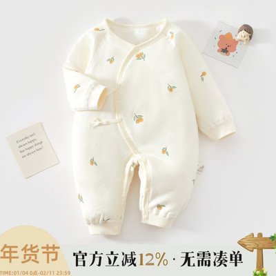 新生婴儿衣服纯棉秋冬装夹棉加厚哈衣爬服出生幼儿宝宝保暖连体衣
