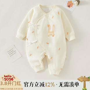 新生婴儿连体衣纯棉秋冬加厚保暖和尚服初生无骨睡衣宝宝哈衣春装