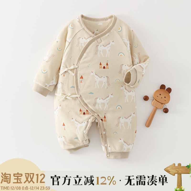 新生婴儿连体衣服保暖夹棉秋冬加厚初生儿和尚服睡衣宝宝哈衣爬服