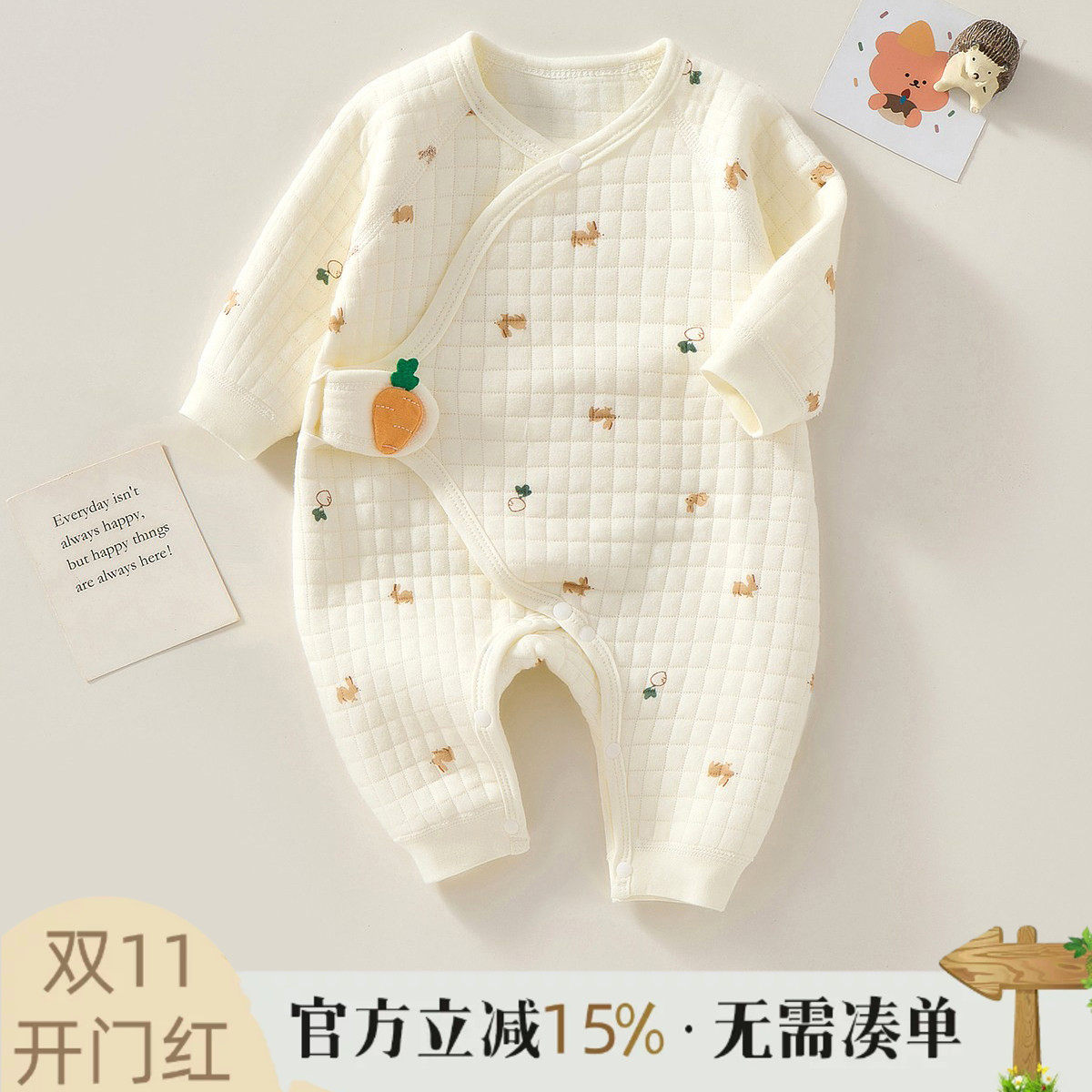 新生婴儿连体衣服保暖夹棉秋冬加厚初生儿和尚服睡衣宝宝哈衣爬服