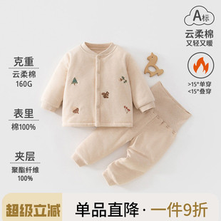 宝宝棉衣婴儿分体高腰套装 夹棉男女宝宝衣服秋冬160g夹棉两件套