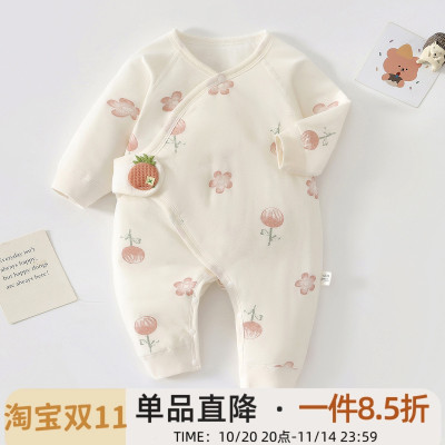 新生婴儿纯棉秋冬装夹棉加厚哈衣