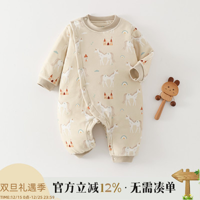 新生婴儿衣服秋冬初生宝宝纯棉保暖连体衣婴幼儿夹棉哈衣爬服冬装