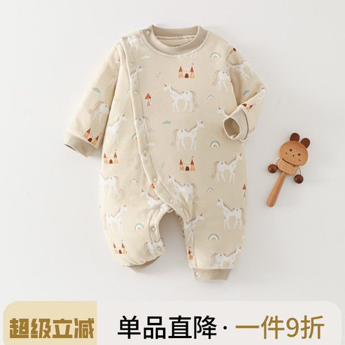 新生婴儿衣服秋冬初生宝宝纯棉保暖连体衣婴幼儿夹棉哈衣爬服冬装
