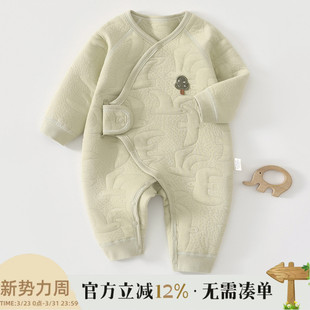 新生婴儿连体衣服保暖夹棉秋冬加厚初生儿和尚服睡衣宝宝哈衣爬服