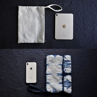 全棉帆布白色扎染白胚小包 可放手机ipad等 蓝染植物染色扎染适用