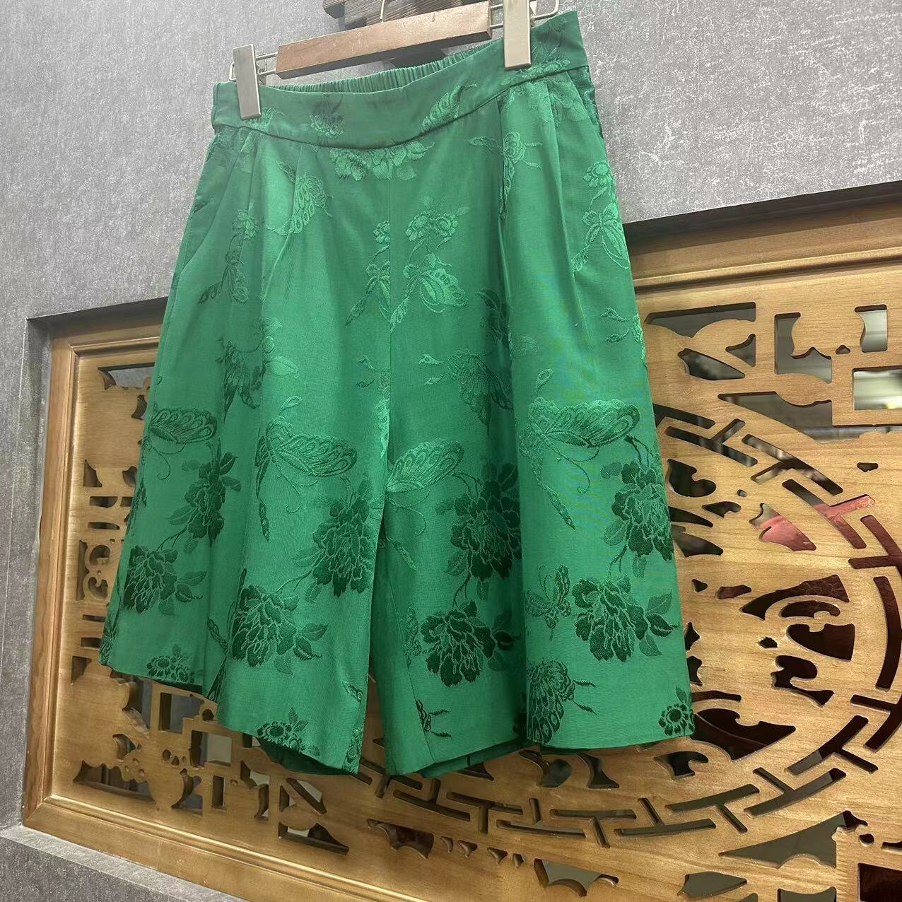 绣云南薄款休闲提花缎新中式风百搭舒适松紧腰短裤