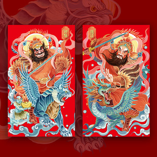 单门神门贴2026马年画钟馗魏征贴纸农村别墅楼房特大号双开门装饰