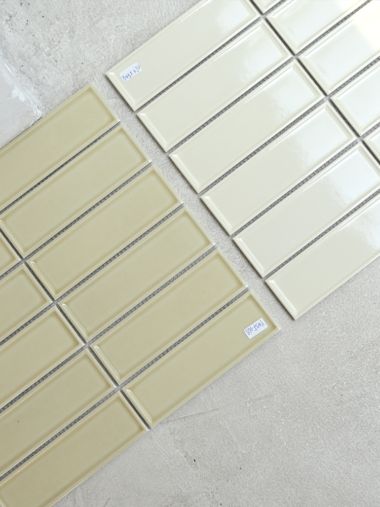 日式卫生间奶油黄凹面马赛克瓷砖厨房墙砖工装吧台小方砖浴室地砖