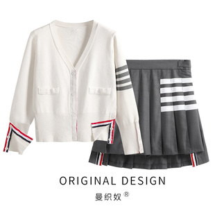 王心凌同款套装女tb针织开衫外套学院风学生百褶jk半身短裙两件套