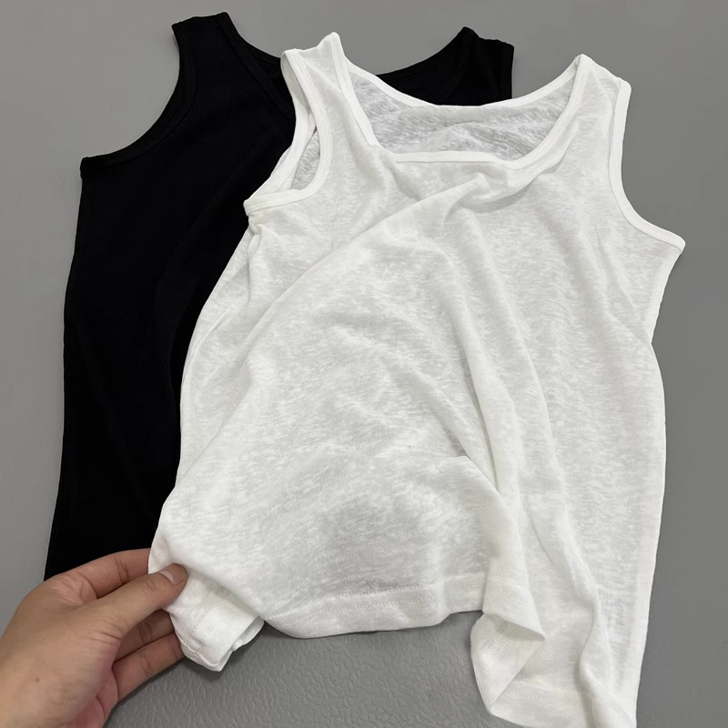 韩版辣妹薄款微透无袖上衣夏季新款百搭内搭外穿雪花棉吊带背心女