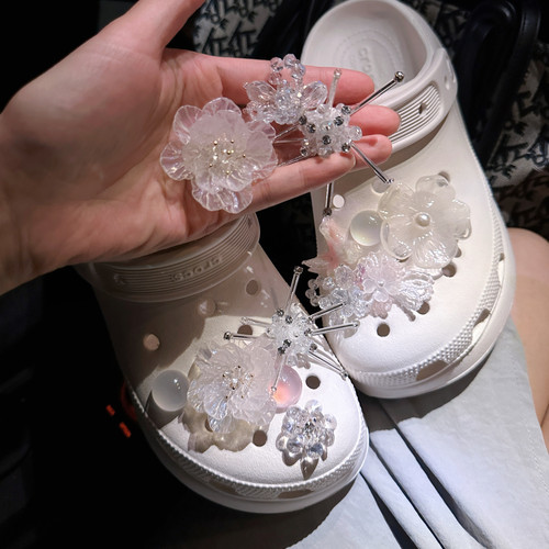 重工珍珠花朵洞洞鞋配饰鞋花适配crocs卡骆驰装饰配件鞋扣芭蕾鞋