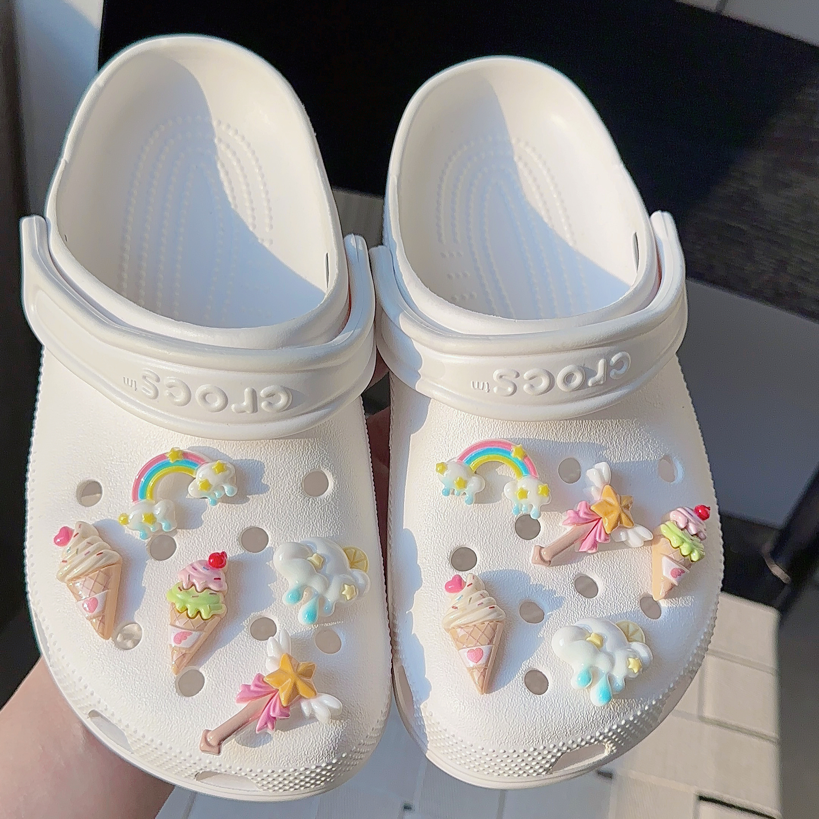夏日彩虹甜筒洞洞鞋配饰crocs鞋花卡骆驰装饰鞋扣智必星cross儿童