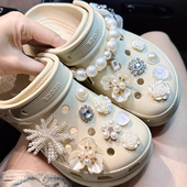 高级感珍珠淑女金属洞洞鞋 饰 花卡洛驰配件装 配饰适配crocs鞋 扣鞋