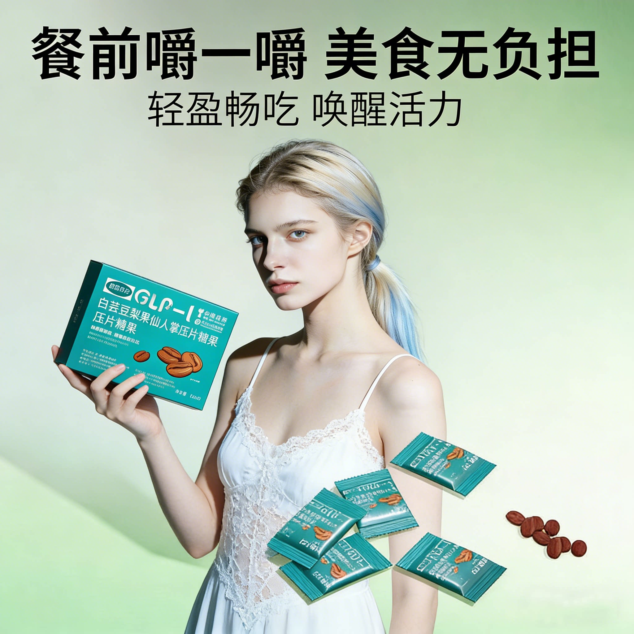 倩美人白芸豆梨果仙人掌绿咖啡豆饱腹膳食纤维压片糖果