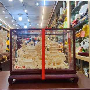 非遗骨雕黄鹤楼更上一层楼手工摆件红木框家居装饰品商务定制