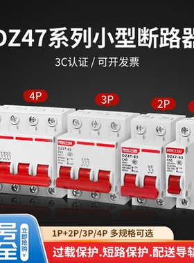 空气开关 DZ47单相220V 家装32A 63A三相漏电保护 1P2P3P4P断路器