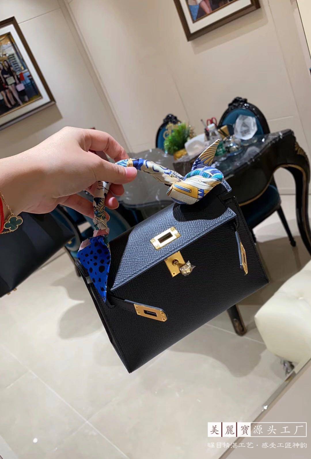 全手工制作进口掌纹Epsom真皮凯莉二代迷你女单肩手提小包