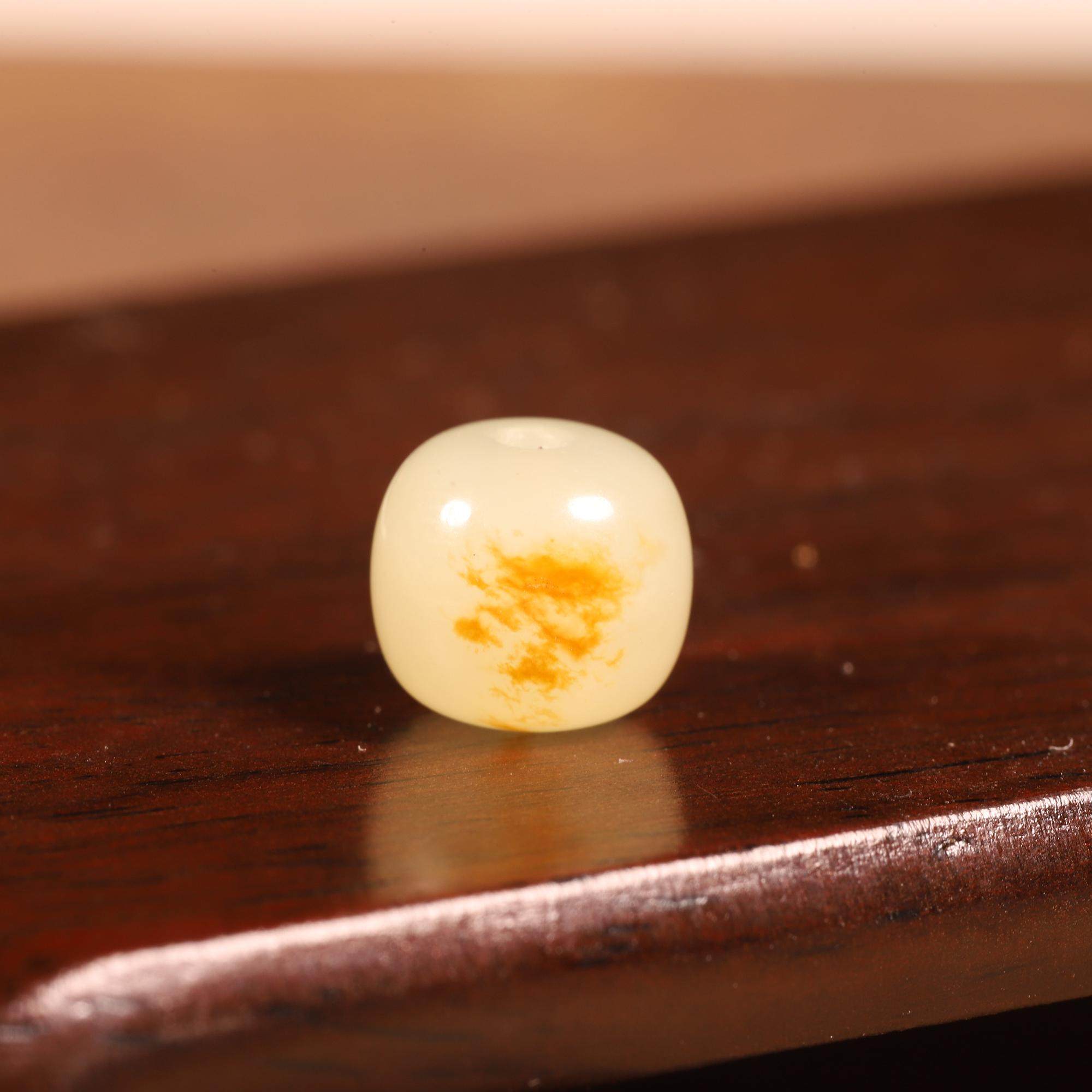 9mm白玉圆珠天然新疆和田玉籽料红沁玉珠配珠单珠散珠手链配饰