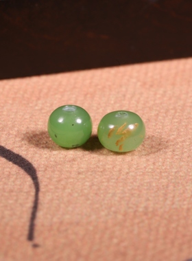 7mm老型珠天然苹果绿新疆和田玉籽料圆珠子挂件顶珠串珠文玩饰品