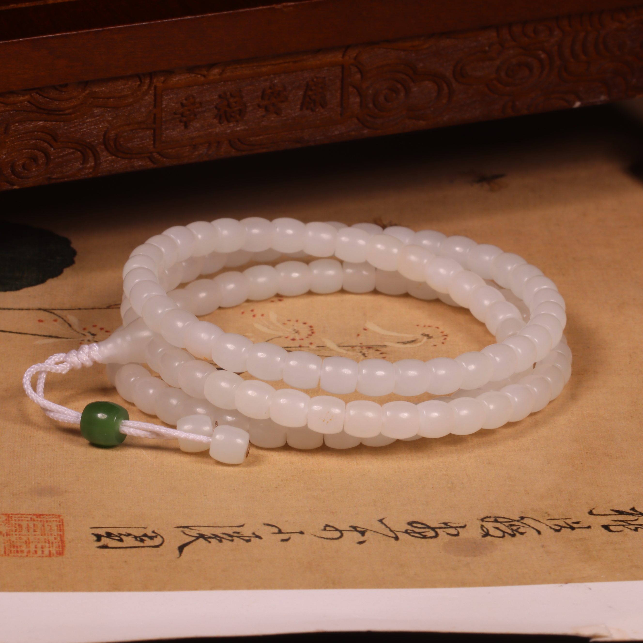 6mm白玉108老型珠新疆和田玉籽料直切桶珠多圈手串手持顶珠配珠