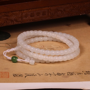 6mm白玉108老型珠新疆和田玉籽料直切桶珠多圈手串手持顶珠配珠