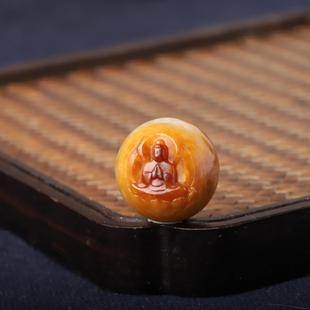 20mm黄沁单珠正宗新疆和田玉籽料黄沁观音玉珠吊坠圆珠单珠散珠