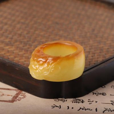 20mm黄沁扳指天然鸡油黄新疆和田玉籽料黄玉戒指黄沁扳指玉石把件
