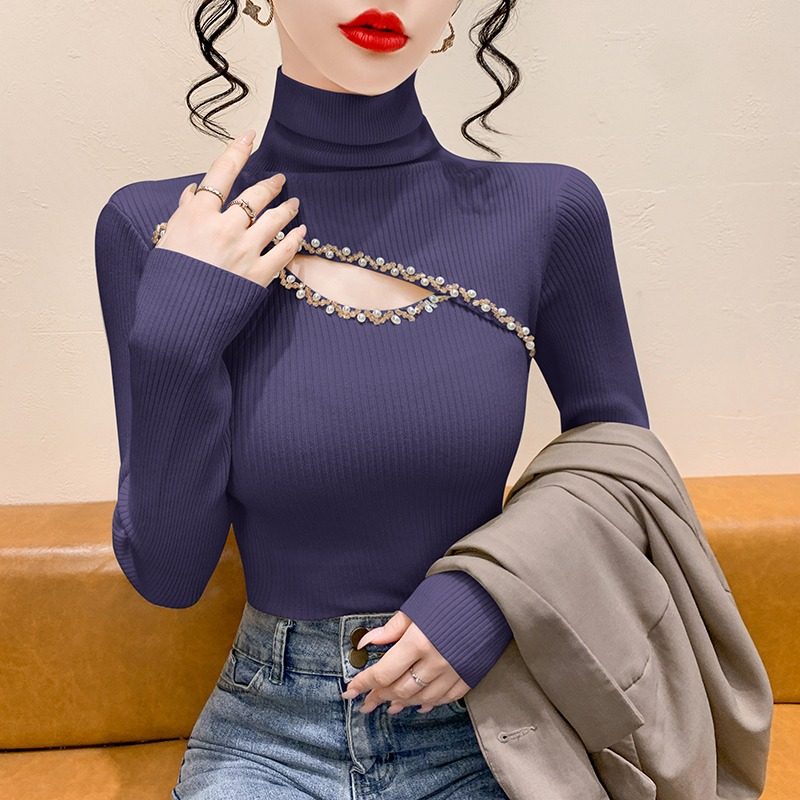 气质高领重工钉珠镂空针织衫女秋冬高级感内搭毛衣打底衫独特上衣,女装/女士精品,毛针织衫,淘宝优惠券,粉丝福利购,淘宝优惠卷