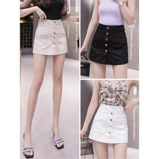 白色短裙半身裙女春夏2026新款 高腰气质排扣紧身a字开叉包臀裙裤