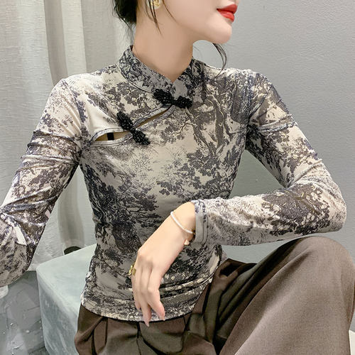 长袖街头常规印花复古旗袍式立