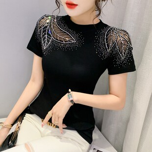 短袖女T恤夏季2026年新款洋气时尚设计感小众别致上衣镶钻半袖衫