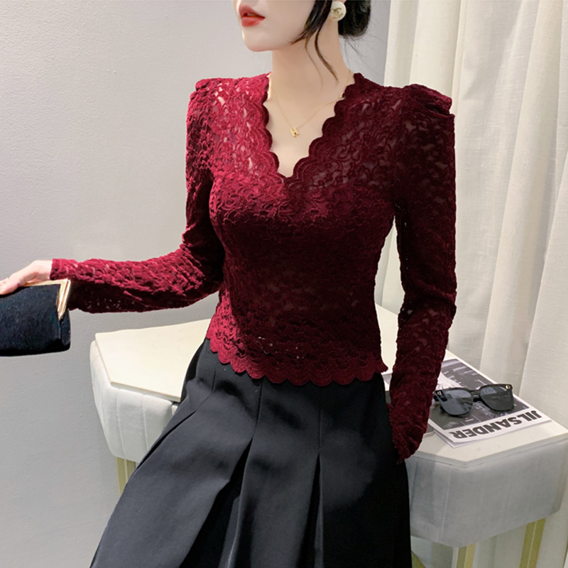 长袖通勤加绒加绒厚V领T恤