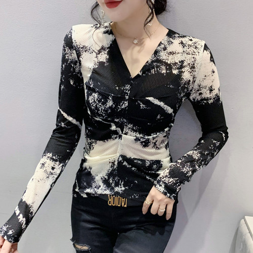 长袖通勤常规3D复古水墨画t
