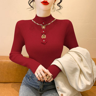 半高领立体花朵镂空针织打底衫 高级感内搭上衣毛衣 女秋冬2025新款