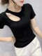 女装 体恤 夏小众设计感心机上衣半袖 2024新款 潮性感镂空T恤女短袖