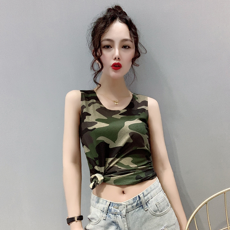 欧洲站2024夏季新款时尚个性印花背心无袖打底衫女花色圆领T恤潮