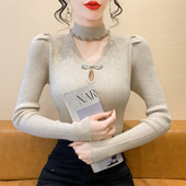 显瘦毛衣小衫 法式 上衣潮 女2024年秋冬新款 修身 挂脖v领长袖 针织衫