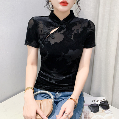 短袖通勤常规拼接性感网纱T恤