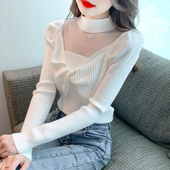 2024年新款 上衣潮 女气质扭结毛衣打底衫 秋冬半高领长袖 网纱针织衫