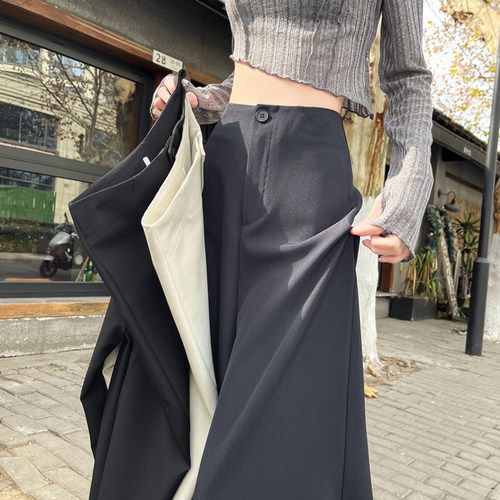 高腰垂感休闲西装裤女秋季2025年新款宽松慵懒风窄版拖地阔腿裤子