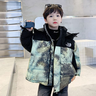 男童冬装羽绒服2025新款中大童加厚冬季男孩扎染儿童痞帅炸街外套