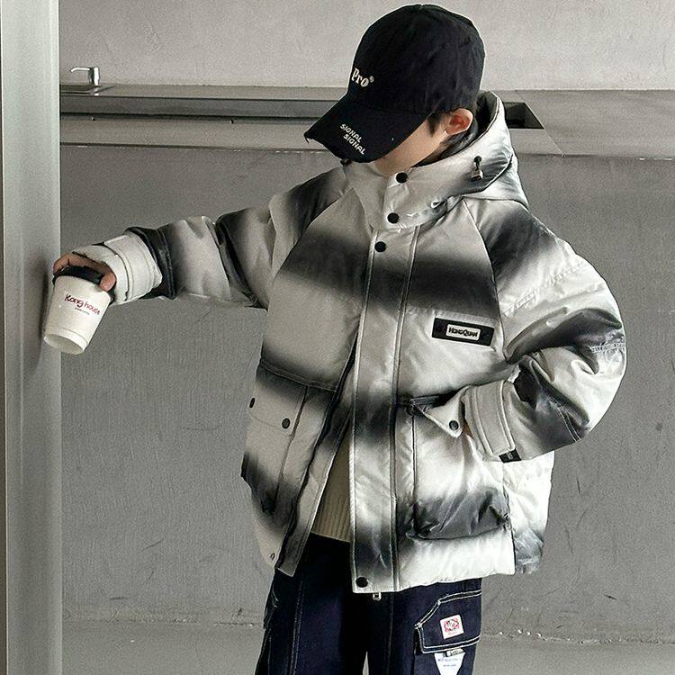 2025儿童冬款中大童PU皮白鸭绒免洗羽绒服男童三防冬季防寒服外套